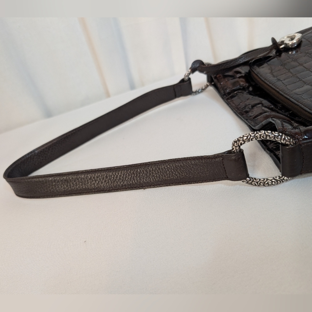 Brighton Sonny Lil Cher Croc-Embossed Patent Leather Bronze Brown Shoulder Bag - Picture 5 of 15